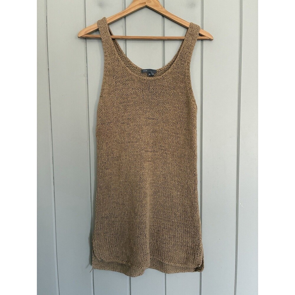 Vince Tunic Sweater M Medium Scoop Neck Cotton Brown Minimalist